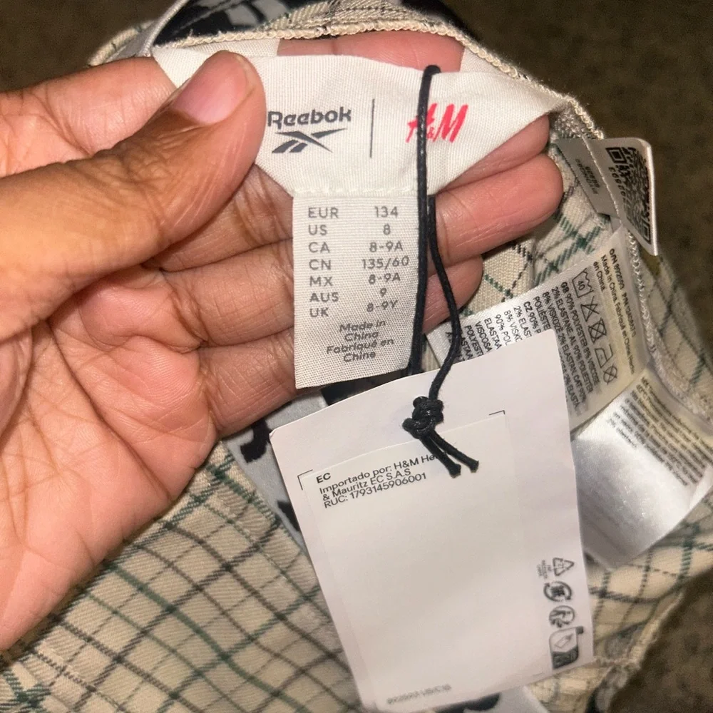 H&M Reebok Checkered Skirt with Elastic Waist